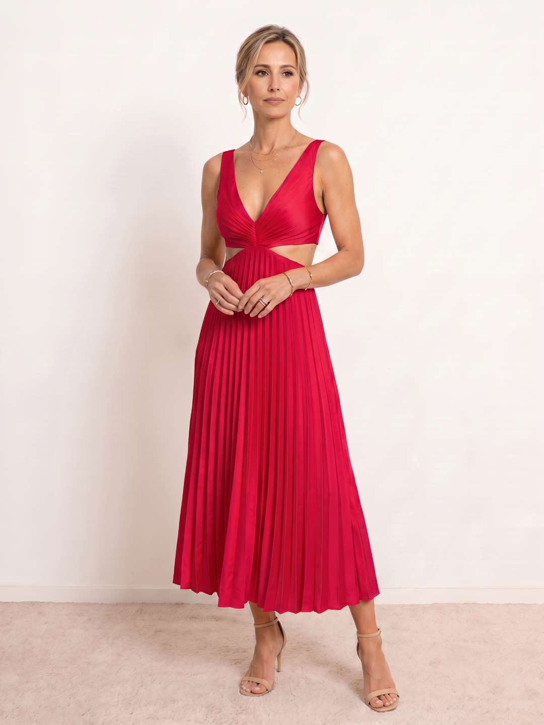 Celeste | Vestido midi plisado con escote en V
