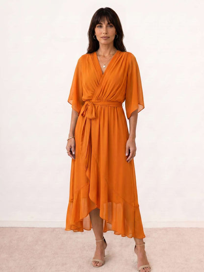 Mónica | Vestido midi cruzado con cinturón