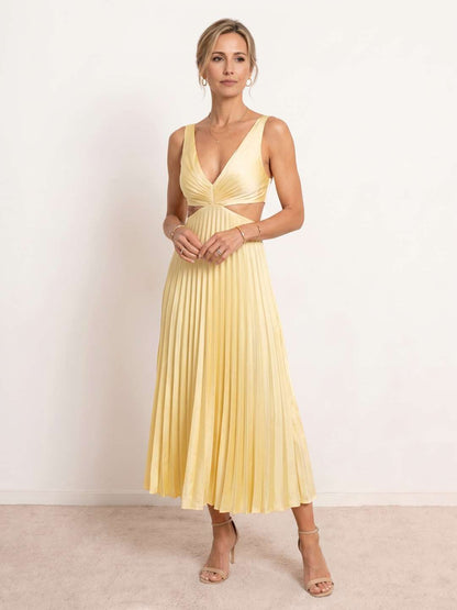 Celeste | Vestido midi plisado con escote en V