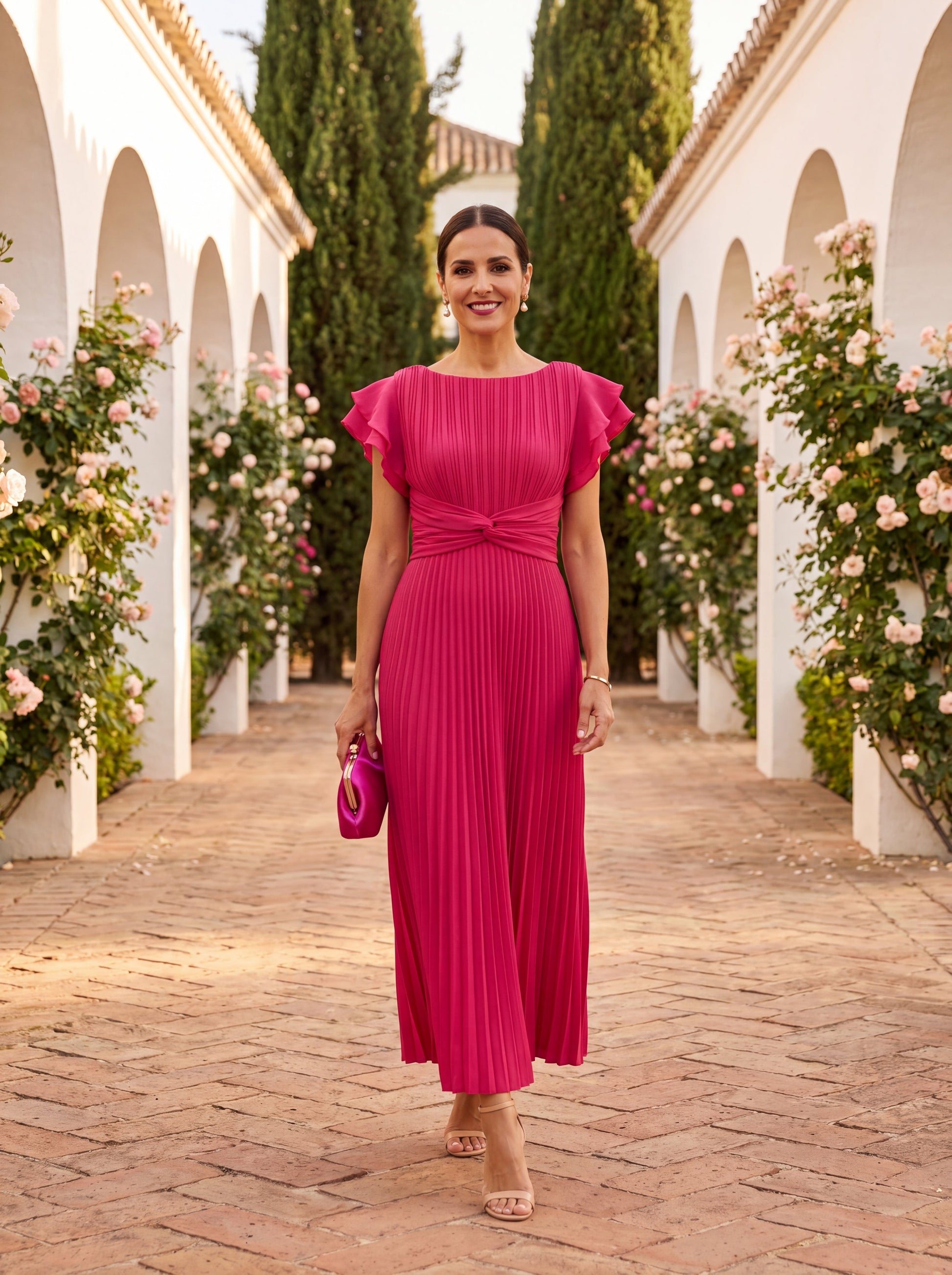 Seraphina | Vestido largo plisado con cintura anudada