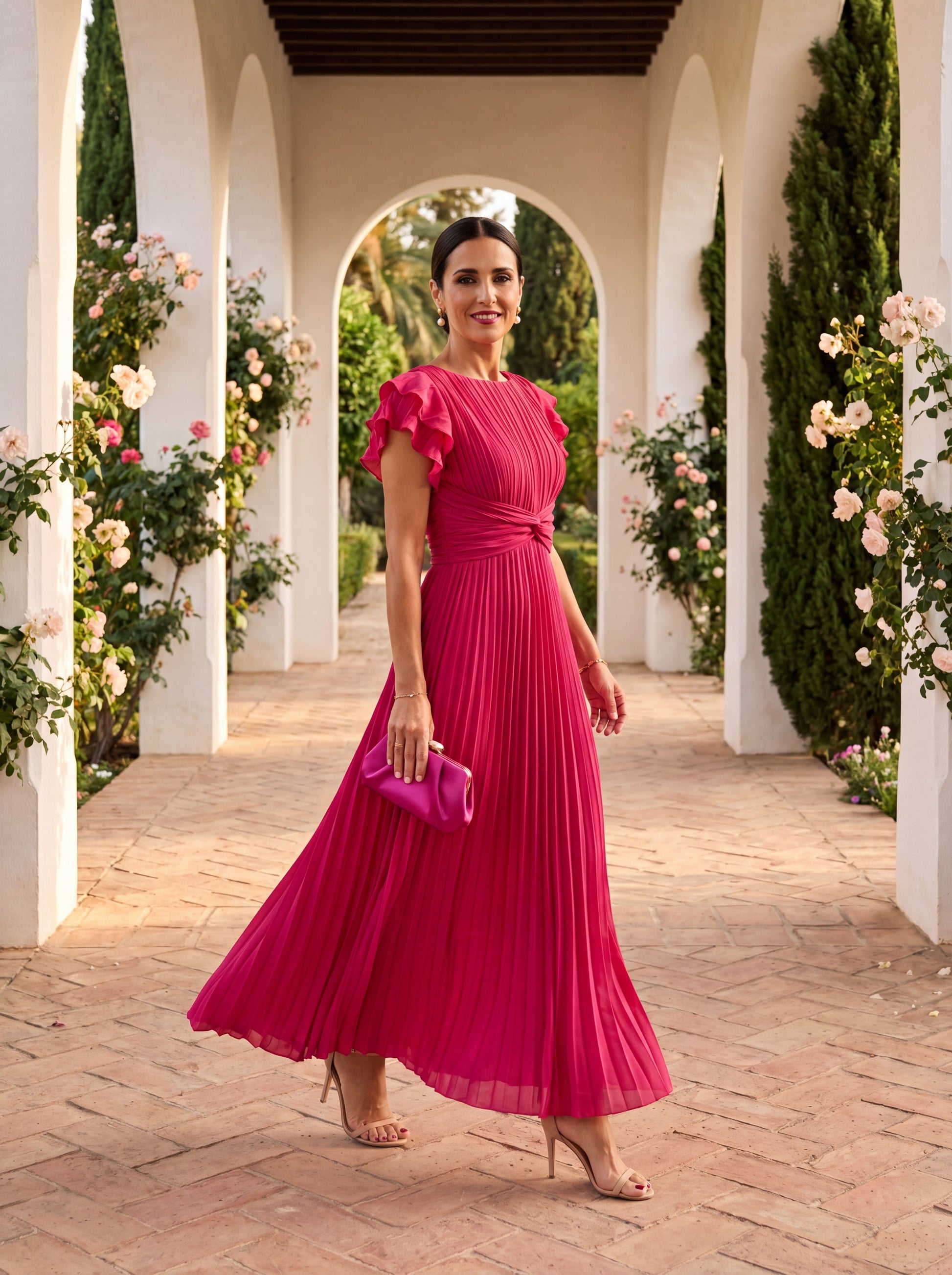 Seraphina | Vestido largo plisado con cintura anudada