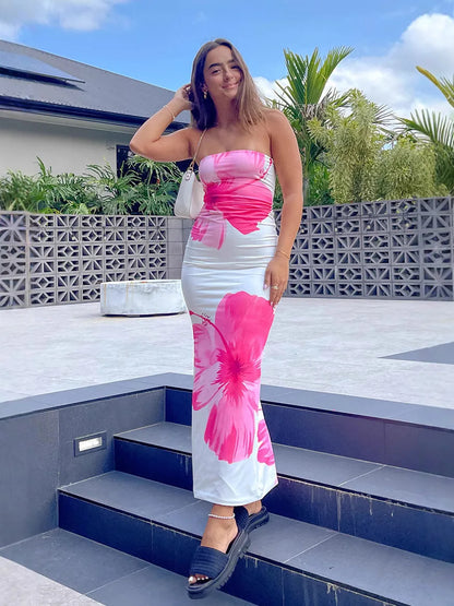 Lucía | Vestido midi floral palabra de honor