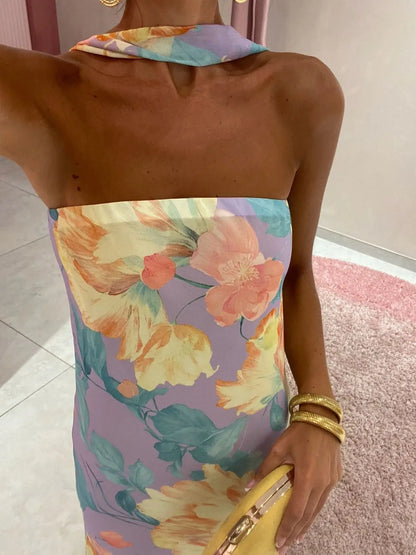 Isabella | Vestido largo floral de cuello halter