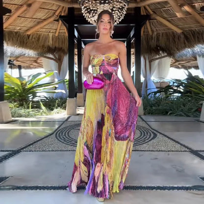 Eliana | Vestido largo estampado palabra de honor
