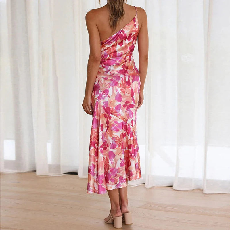 Claudia | Vestido midi estampado de un hombro