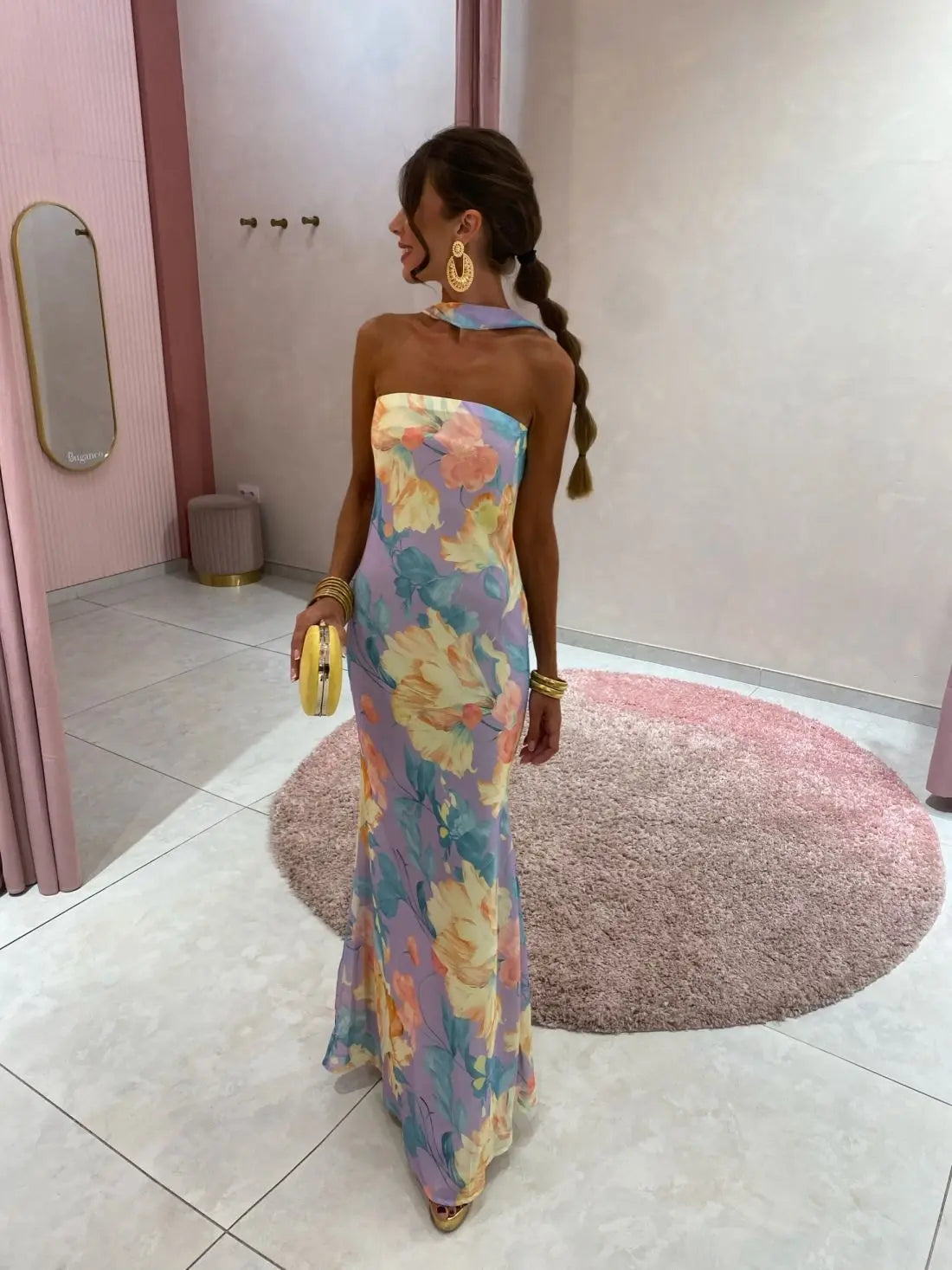 Isabella | Vestido largo floral de cuello halter