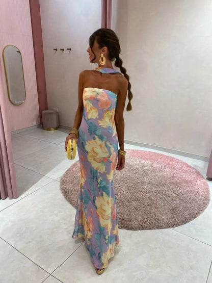 Isabella | Vestido largo floral de cuello halter