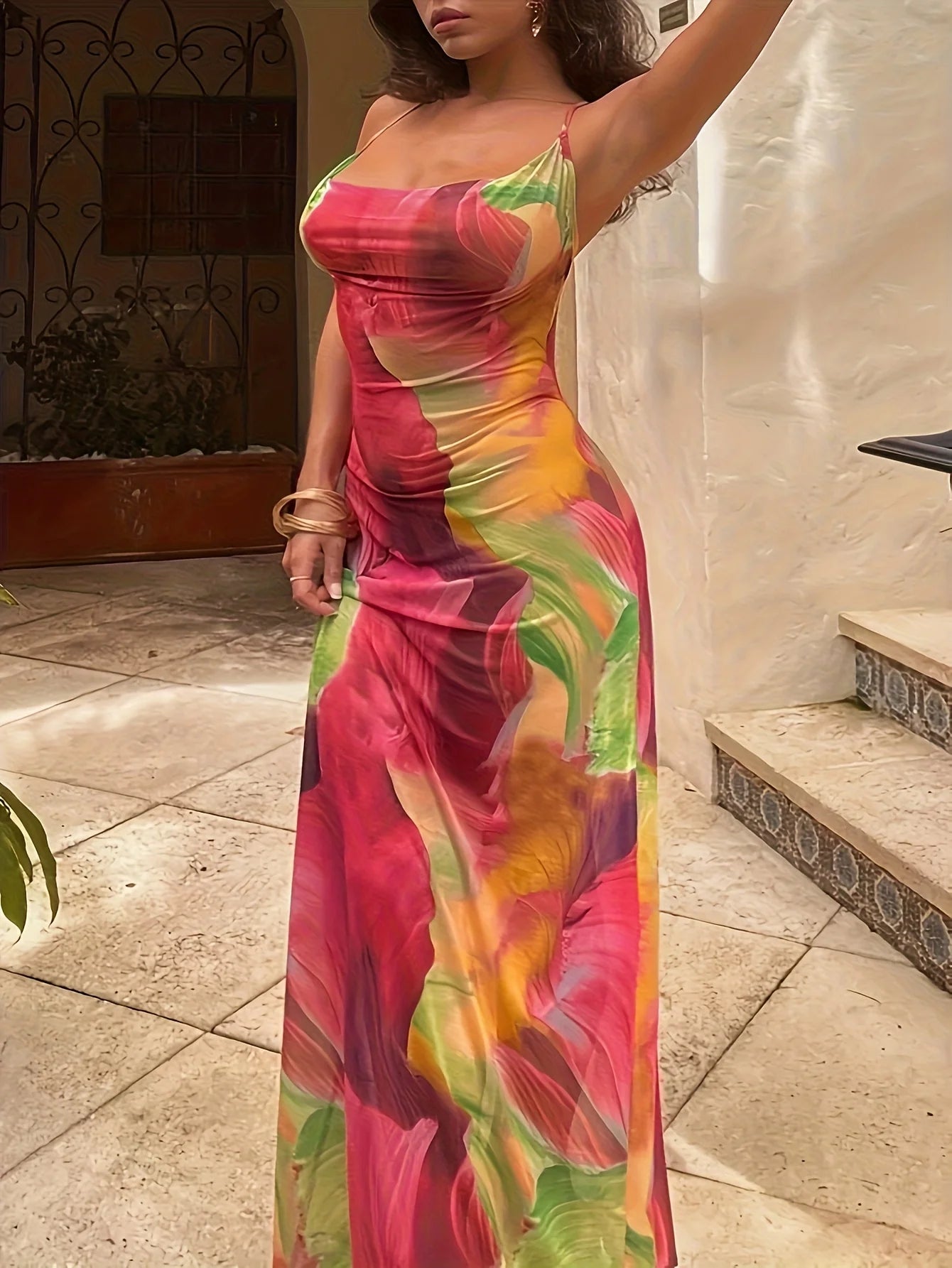 Candela | Vestido largo degradado de tirantes
