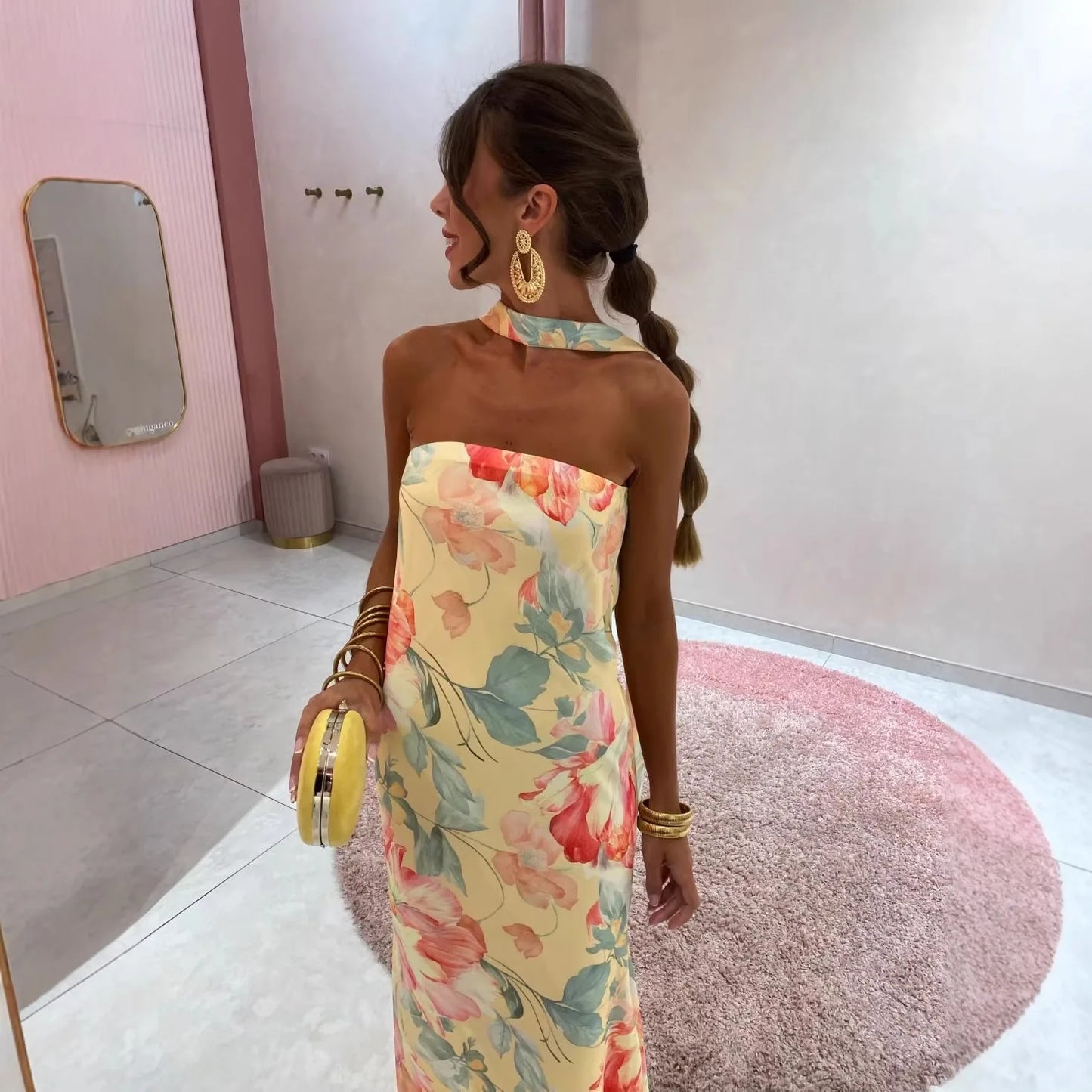 Isabella | Vestido largo floral de cuello halter
