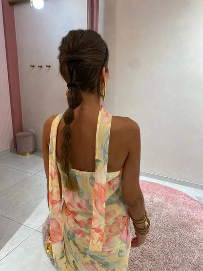 Isabella | Vestido largo floral de cuello halter