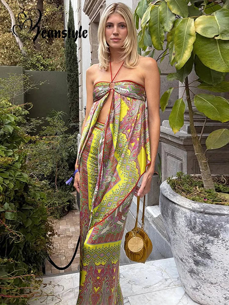 Marisa | Conjunto estampado de top y pantalón palazzo