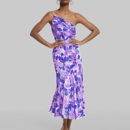 Claudia | Vestido midi estampado de un hombro