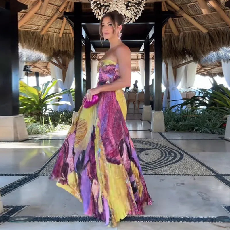 Eliana | Vestido largo estampado palabra de honor
