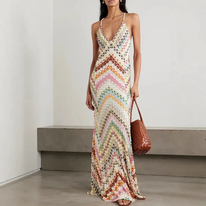 Teresa | Vestido largo bohemio de cuello halter