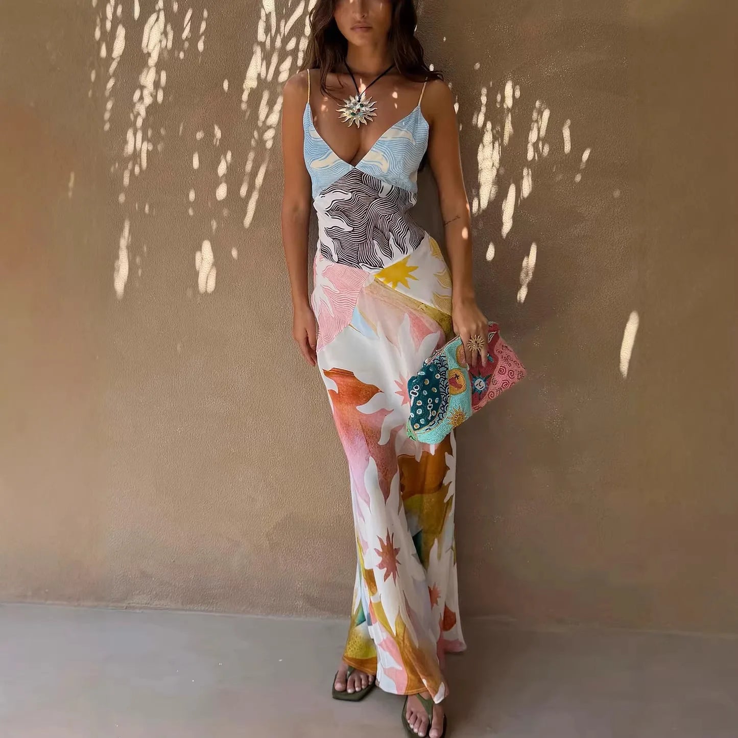 Gabriela | Vestido largo estampado con escote en V