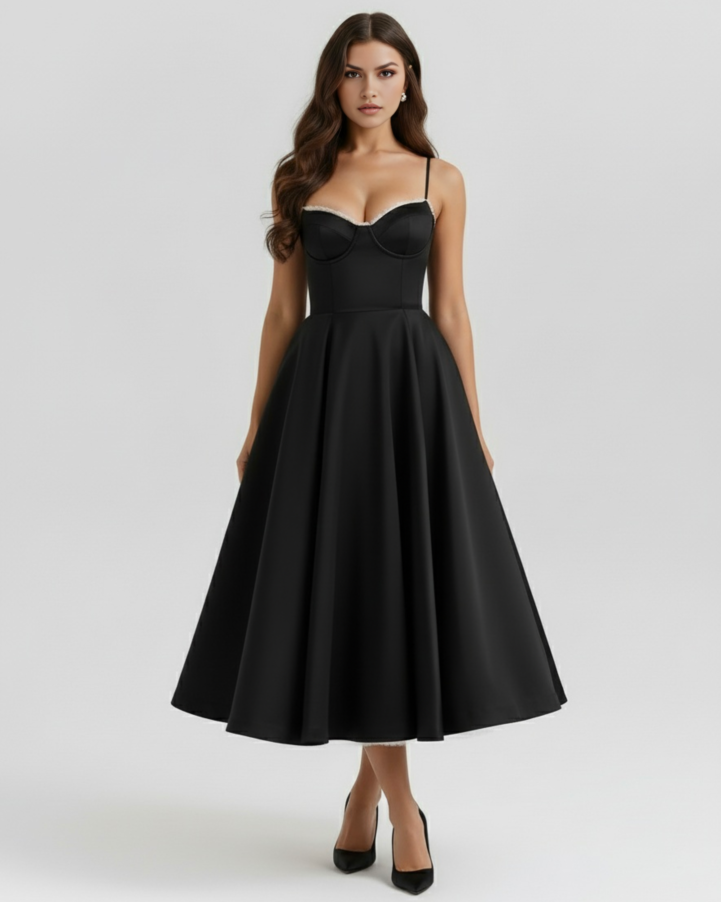 Cressida | Vestido midi con corsé y falda de tul en Rosa
