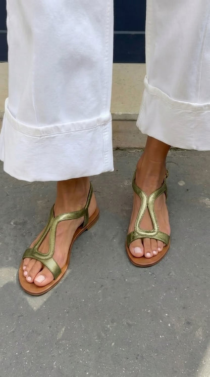 Martina | Sandalias planas doradas - Dorado
