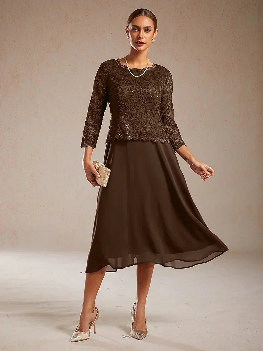 Claudia | Vestido midi de encaje con manga tres cuartos
