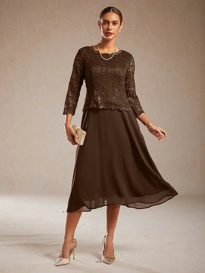 Claudia | Vestido midi de encaje con manga tres cuartos
