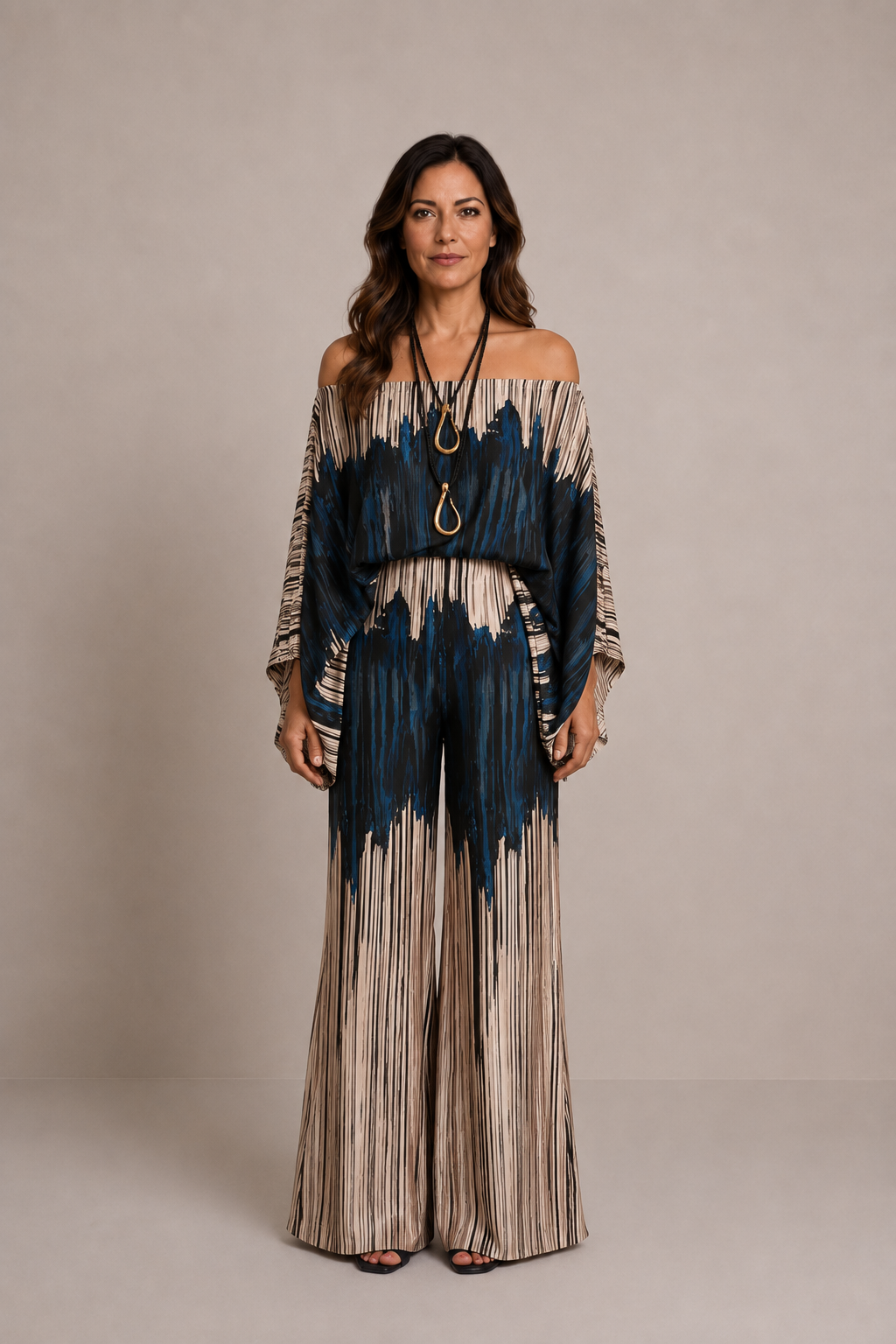 Grecia | Conjunto estampado de blusa y pantalón palazzo