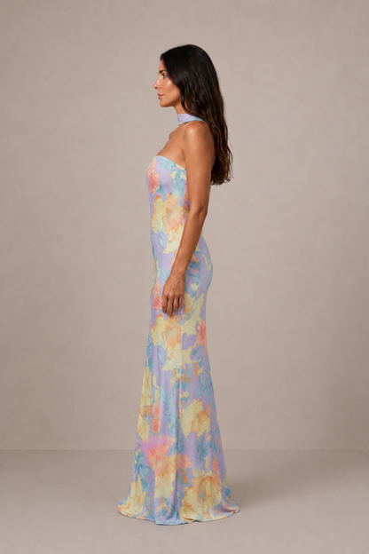 Isabella | Vestido largo floral de cuello halter