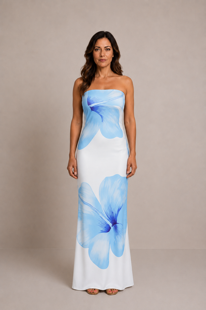 Lucía | Vestido midi floral palabra de honor