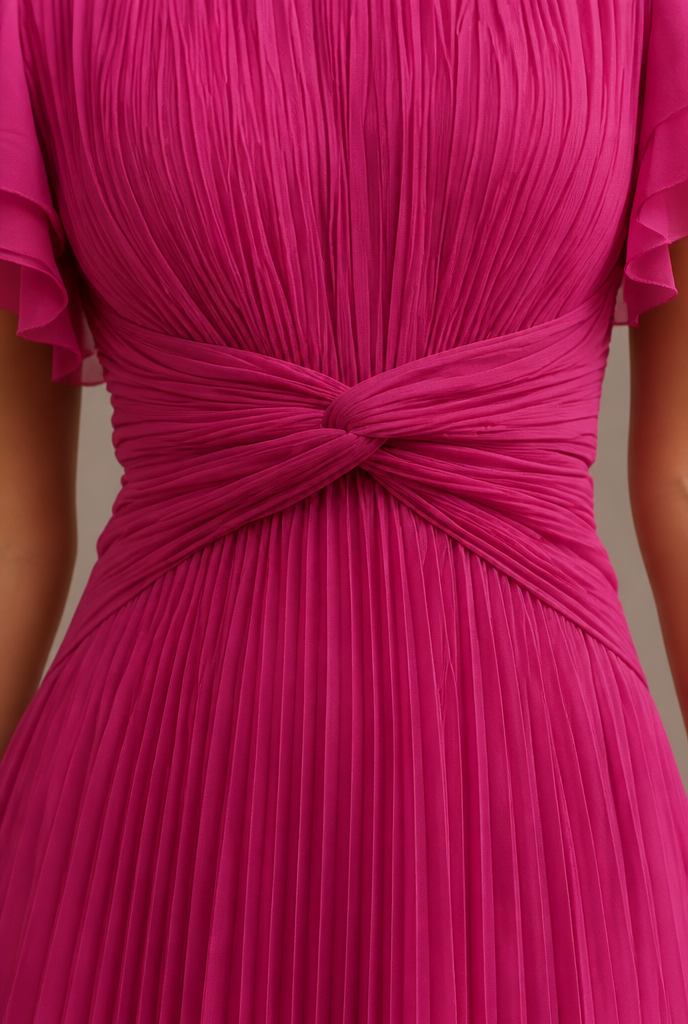Abigail | Vestido de noche plisado — detalle de tejido y confección