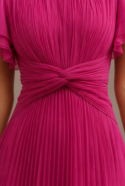 Abigail | Vestido de noche plisado — detalle de tejido y confección