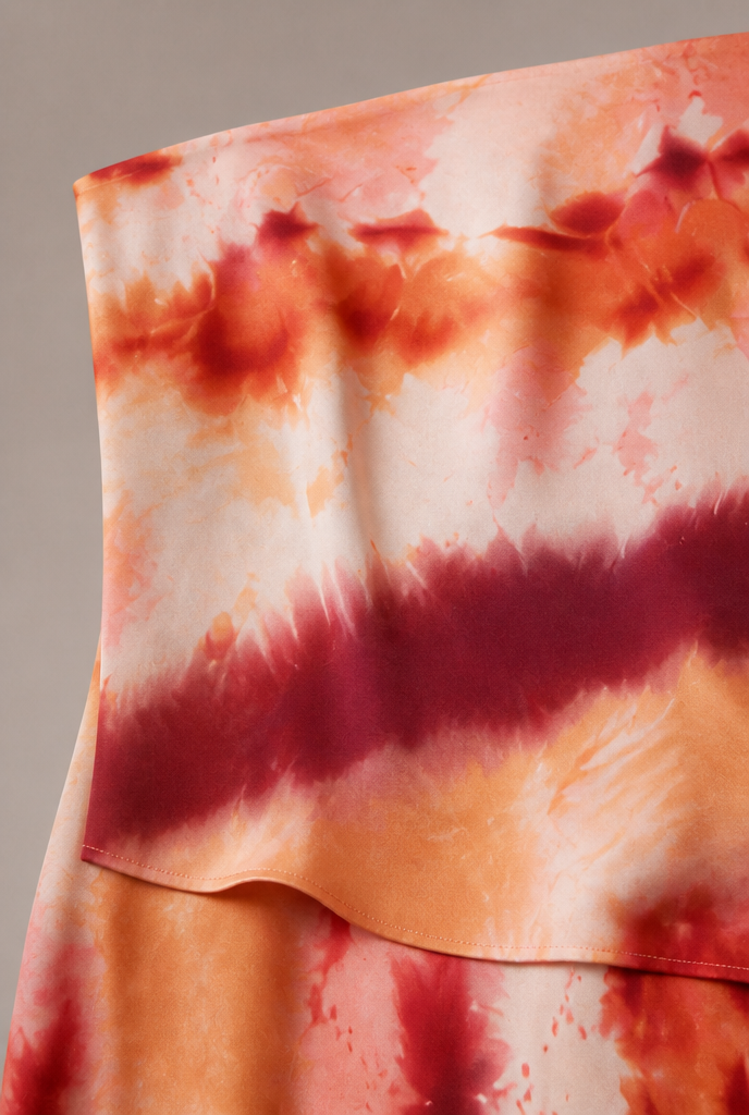 Aitana | Vestido largo estampado con escote palabra de honor — detalle de tejido y confección