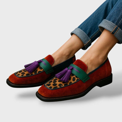 Riccardo | Mocasines multicolor con leopardo y borlas