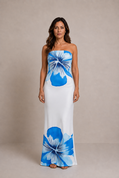 Lucía | Vestido midi floral palabra de honor
