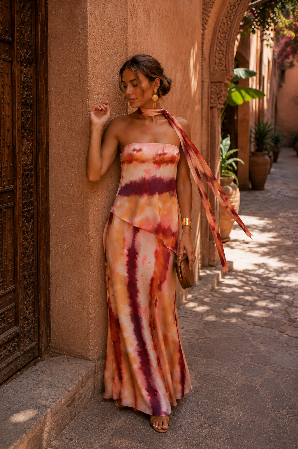 Aitana | Vestido largo estampado con escote palabra de honor