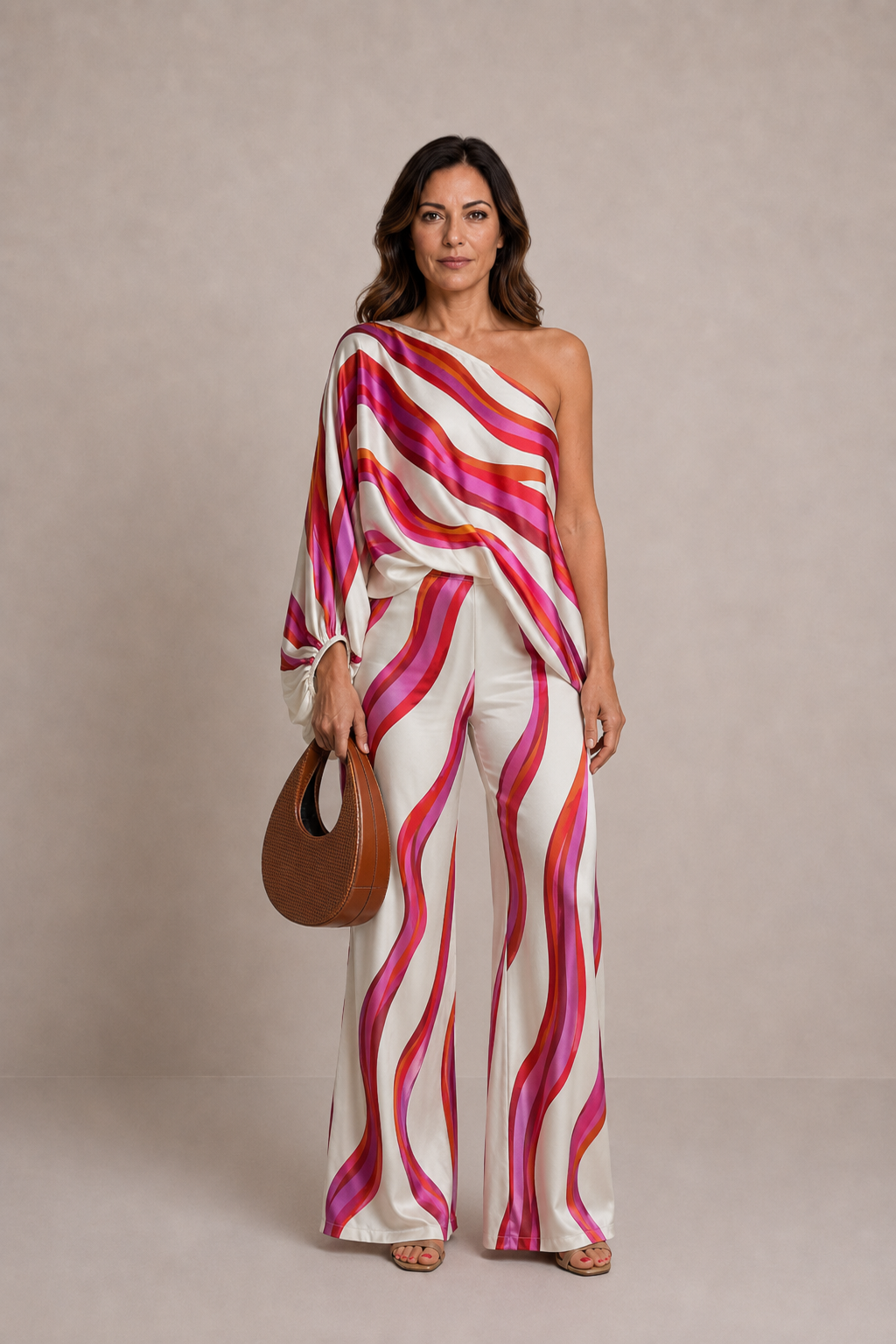 Grecia | Conjunto estampado de blusa y pantalón palazzo
