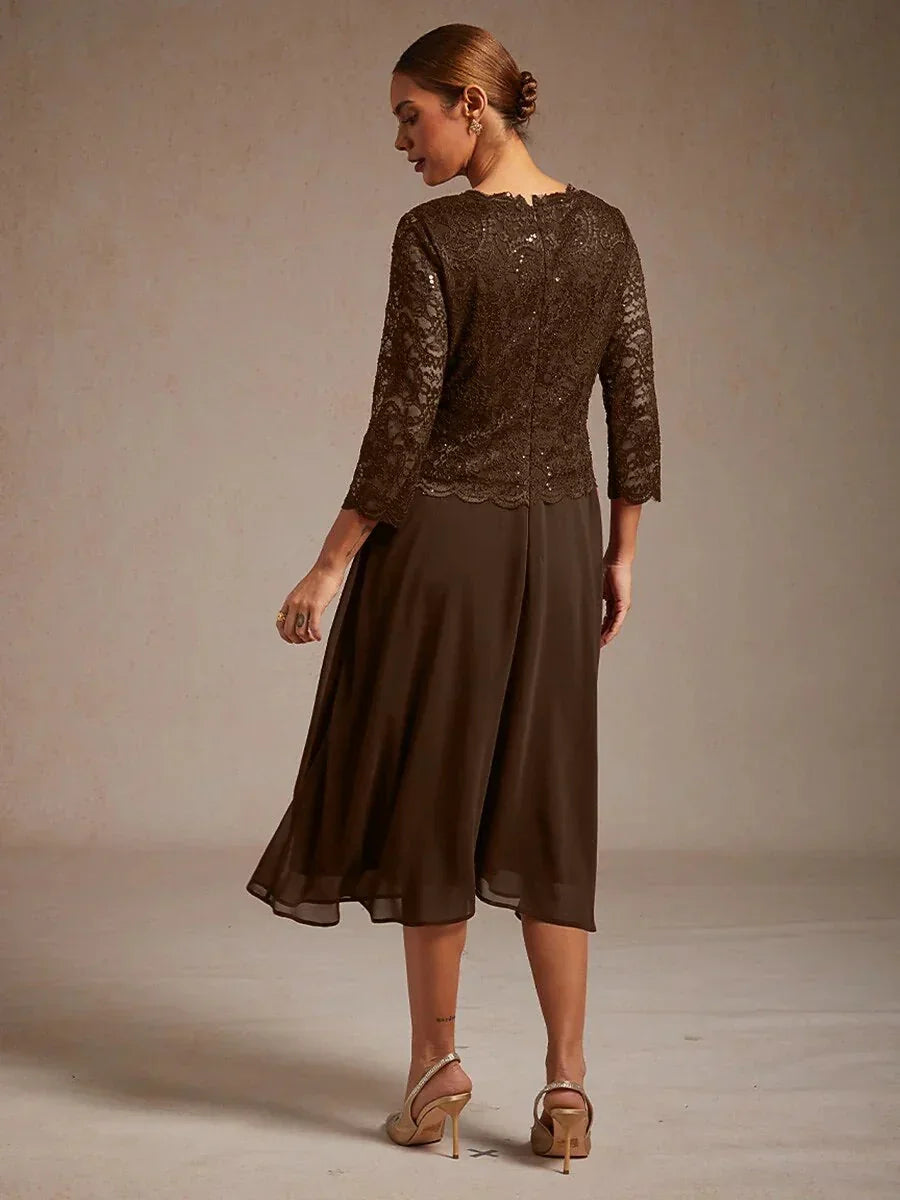 Claudia | Vestido midi de encaje con manga tres cuartos