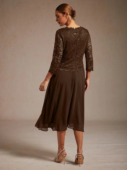 Claudia | Vestido midi de encaje con manga tres cuartos