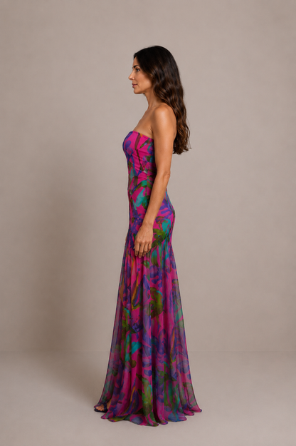 Alessia | Vestido largo palabra de honor con abertura