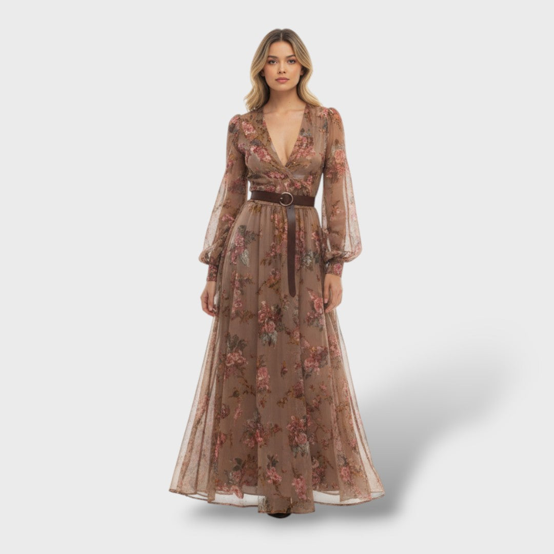 Calista | Vestido largo boho floral de manga larga
