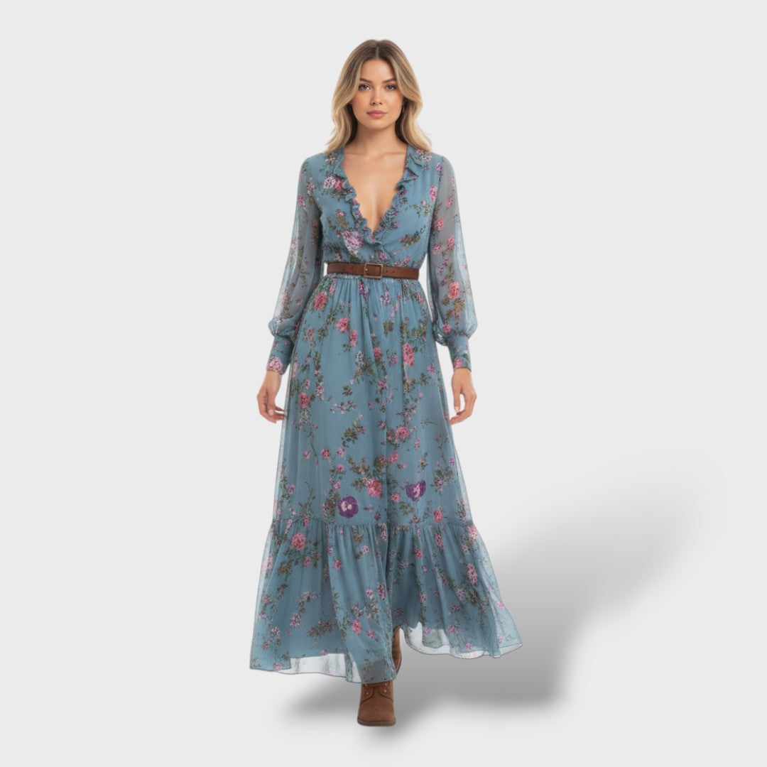 Calista | Vestido largo boho floral de manga larga