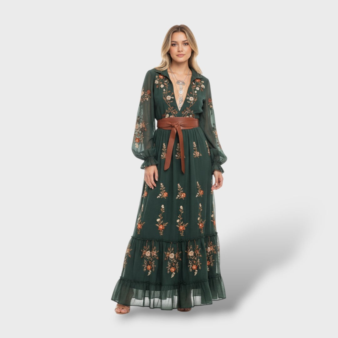 Calista | Vestido largo boho floral de manga larga