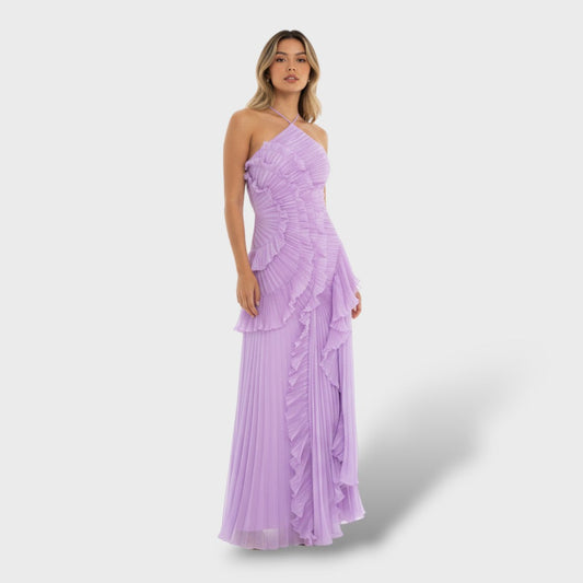 Samira | Vestido largo halter con volantes