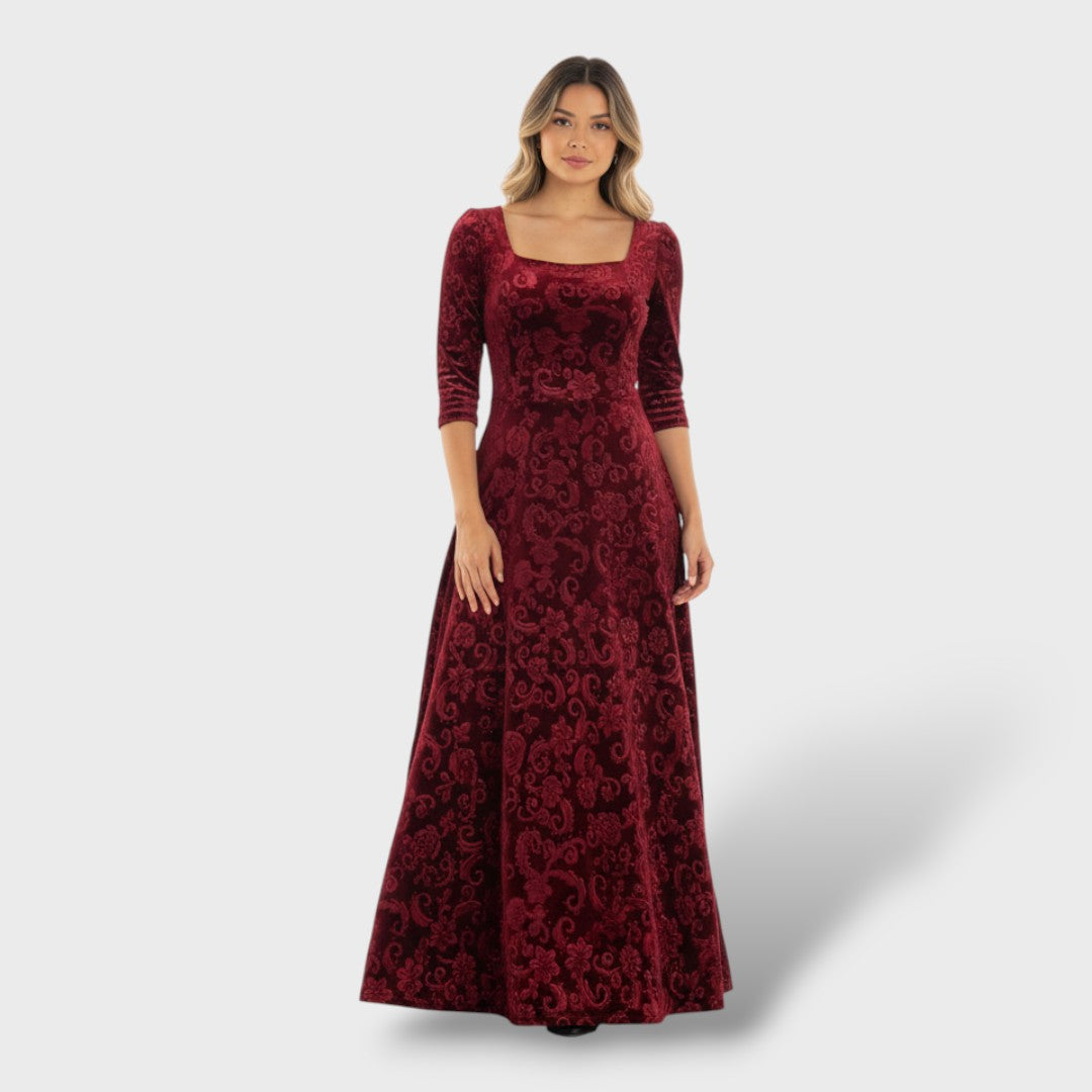 Avelina | Vestido largo floral con escote cuadrado