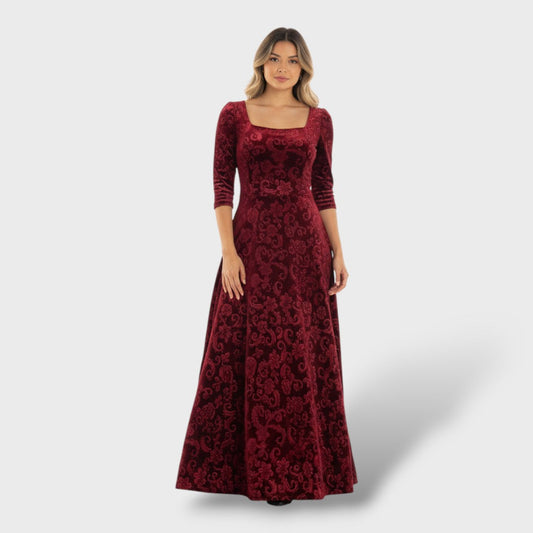 Avelina | Vestido largo floral con escote cuadrado