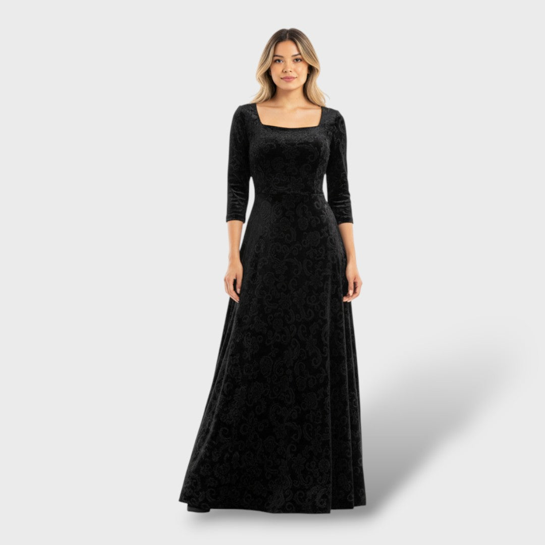 Avelina | Vestido largo floral con escote cuadrado