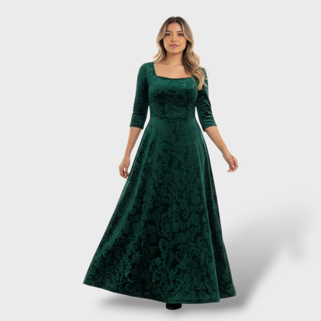 Avelina | Vestido largo floral con escote cuadrado