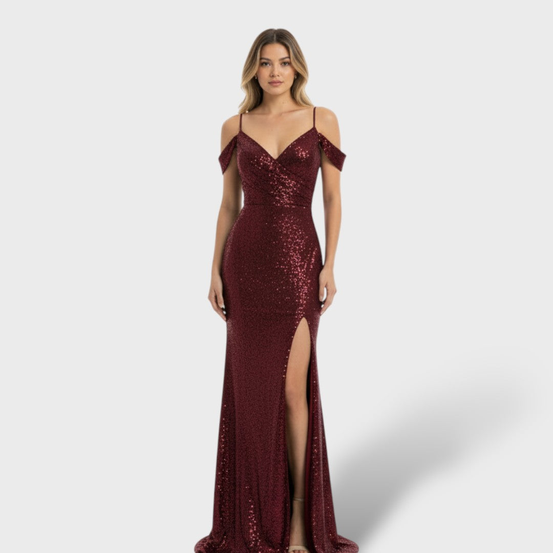 Regina | Vestido de lentejuelas con hombros descubiertos