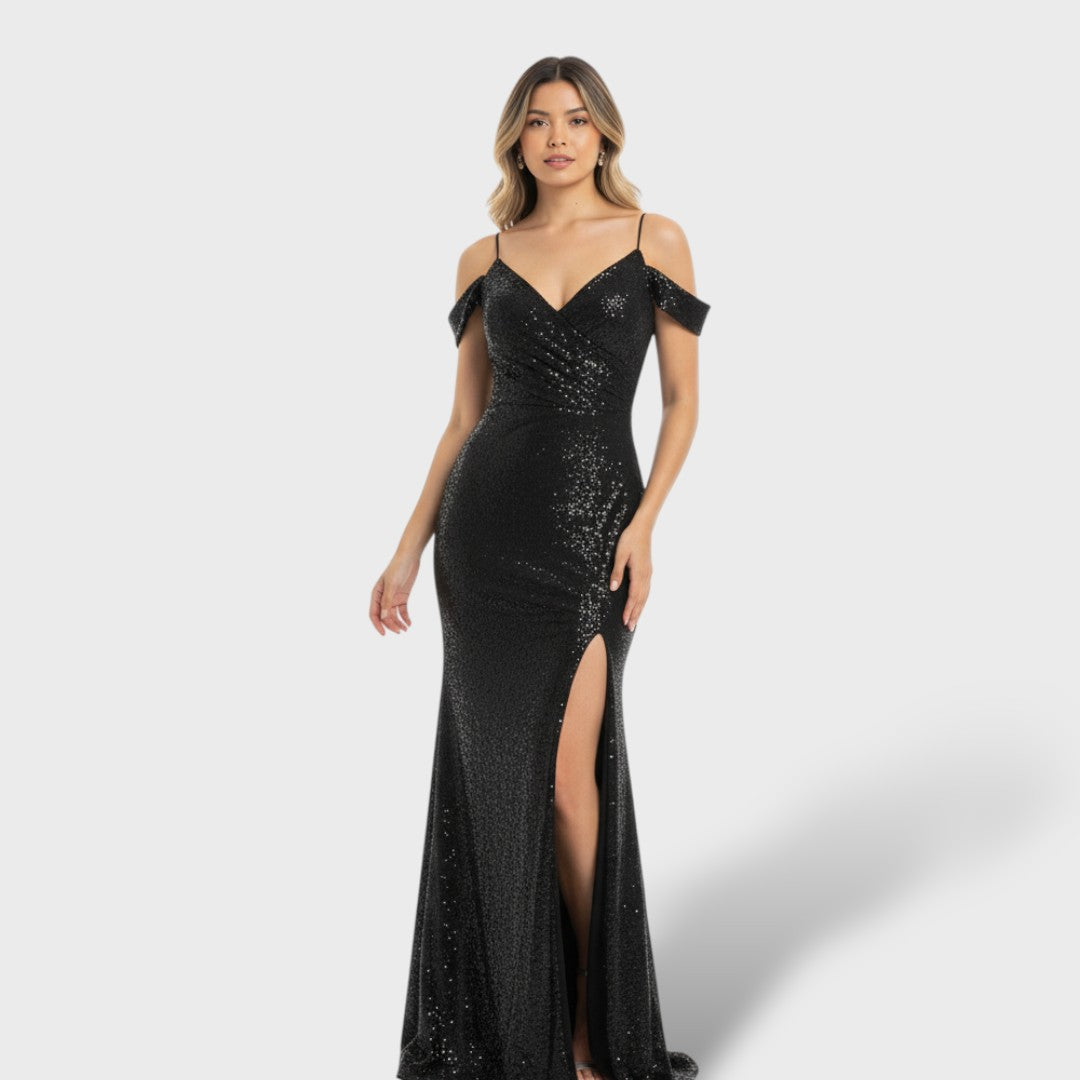 Regina | Vestido de lentejuelas con hombros descubiertos