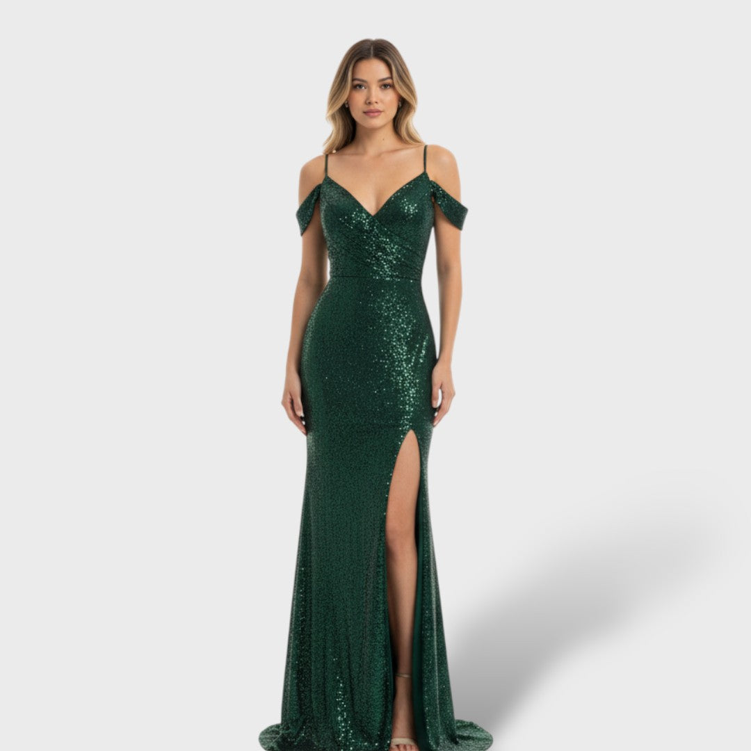 Regina | Vestido de lentejuelas con hombros descubiertos
