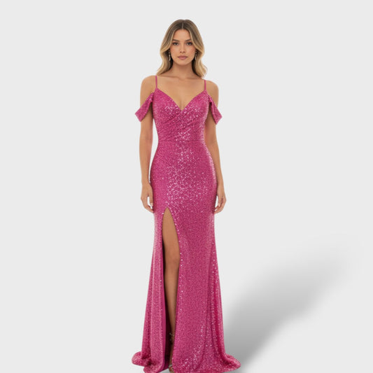 Regina | Vestido de lentejuelas con hombros descubiertos