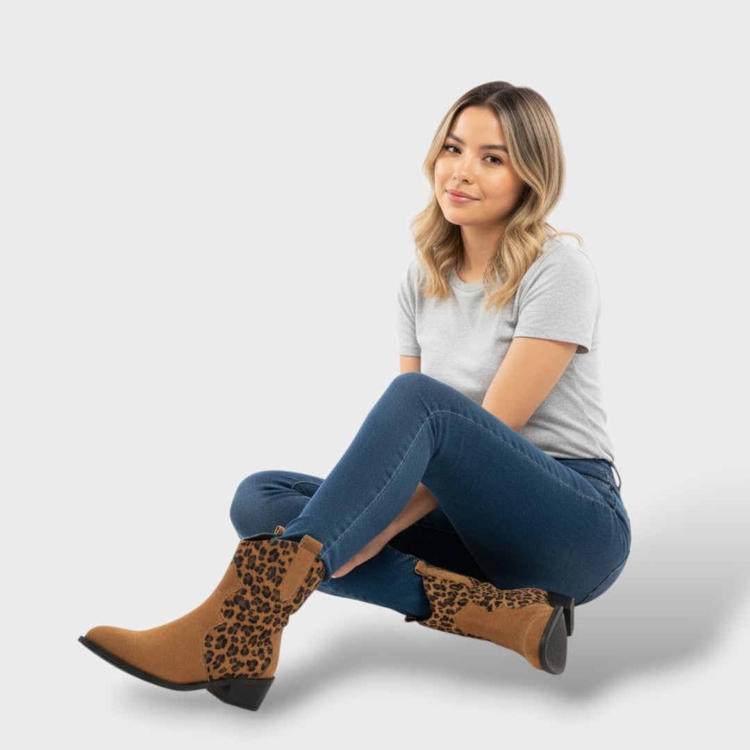 Zaira | Botas cowboy de ante con estampado leopardo