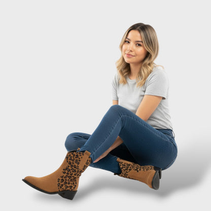 Zaira | Botas cowboy de ante con estampado leopardo